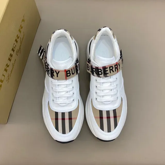 Burberry 白米色 皮革鞋面 格子面板 生活方式休闲鞋 9