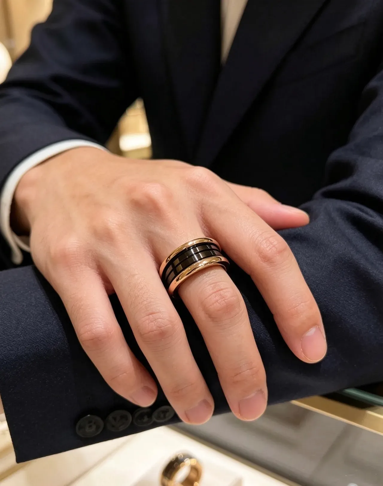 Bvlgari B.zero1 Gold Black Multi-Band Rotating Ring 2