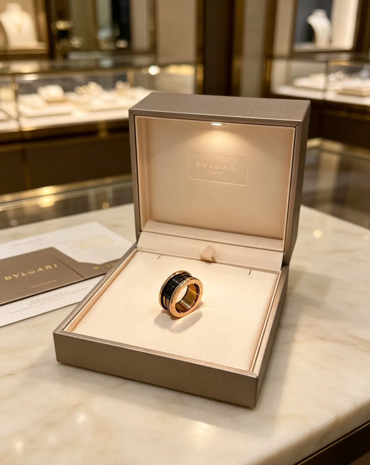 Bvlgari B.zero1 Gold Black Multi-Band Rotating Ring 6