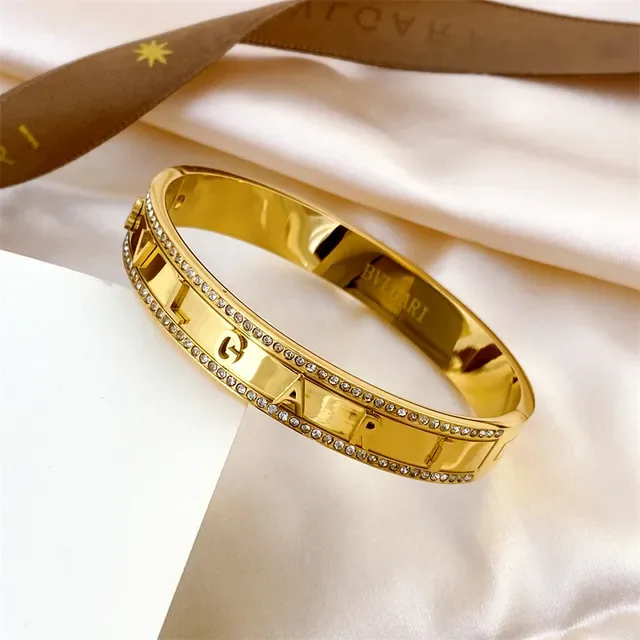 Bvlgari B.zero1 سوار فضي باڤيه كريستال نقش حرف 2