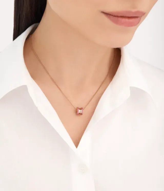 Bvlgari B.zero1 Collier pendentif cylindrique en gemme rose 8