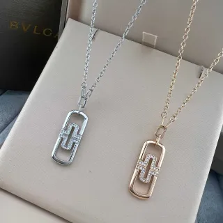 Bvlgari B.zero1 Silver Gold Interlocking Geometric Pendant Pavé-Set Crystals Necklace