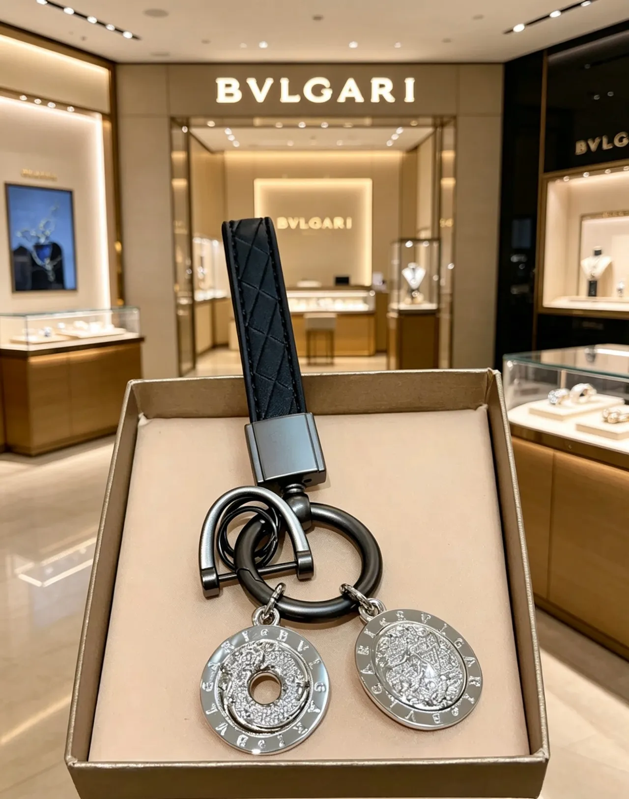 Bvlgari سوار أسود فضي حزام جلد مطبق باڤيه أقراص كريستال 2