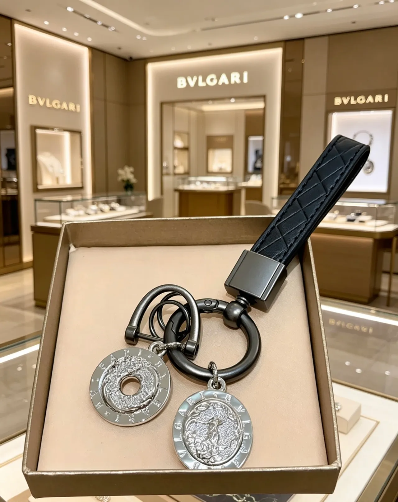 Bvlgari سوار أسود فضي حزام جلد مطبق باڤيه أقراص كريستال 6