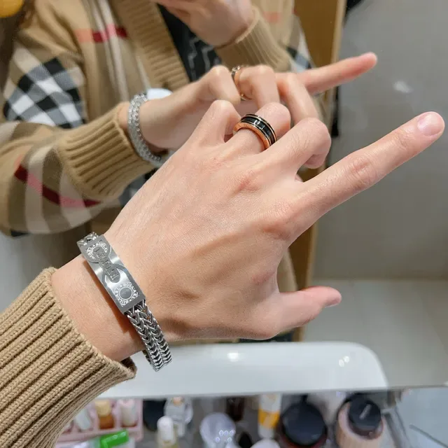 Bvlgari Gold Black Triple-Band Rotating Ring 2