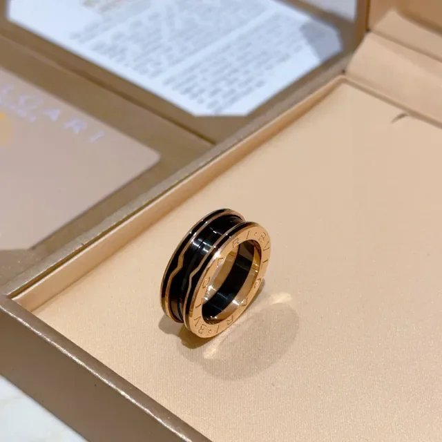 Bvlgari Gold Black Triple-Band Rotating Ring 6