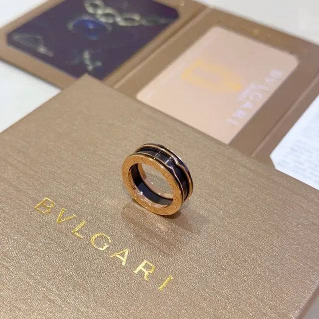 Bvlgari Gold Black Triple-Band Rotating Ring 9