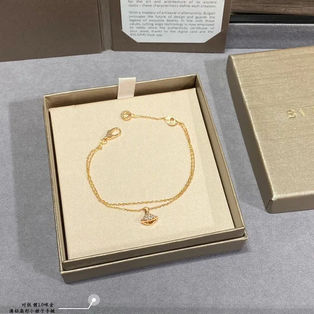 Bvlgari Bracelet Pendentif Abanico Chaîne Double Pavé-Set Or Argent 2