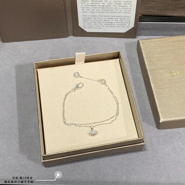 Bvlgari Bracelet Pendentif Abanico Chaîne Double Pavé-Set Or Argent 3
