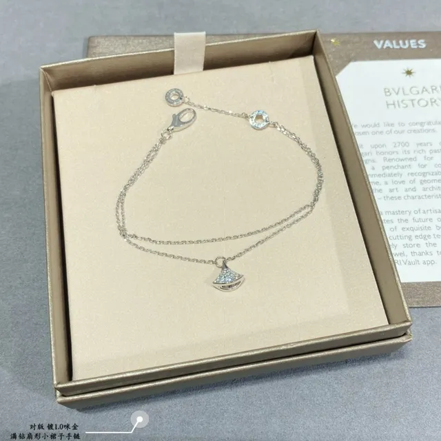 Bvlgari Bracelet Pendentif Abanico Chaîne Double Pavé-Set Or Argent 7