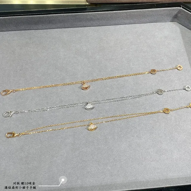 Bvlgari Bracelet Pendentif Abanico Chaîne Double Pavé-Set Or Argent 8