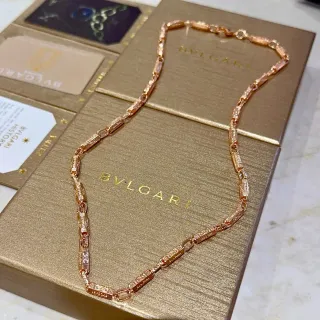 Bvlgari সোনা রুপা আয়তাকার লিঙ্ক চেইন পাভে-সেট পাথর নেকলেস