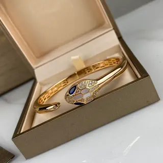 Bvlgari Serpenti Gold Blue Serpent-Head Motif Honeycomb Mesh Band Bracelet