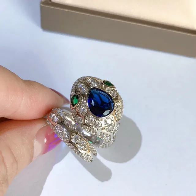 Bvlgari Serpenti Sapphire and Emerald Pavé Diamond Rings 7