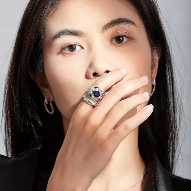 Bvlgari Serpenti Sapphire and Emerald Pavé Diamond Rings 8