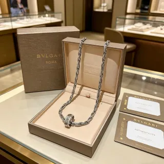 Bvlgari Silver White Twisted-Link Chain Pavé-Set Stones Necklace
