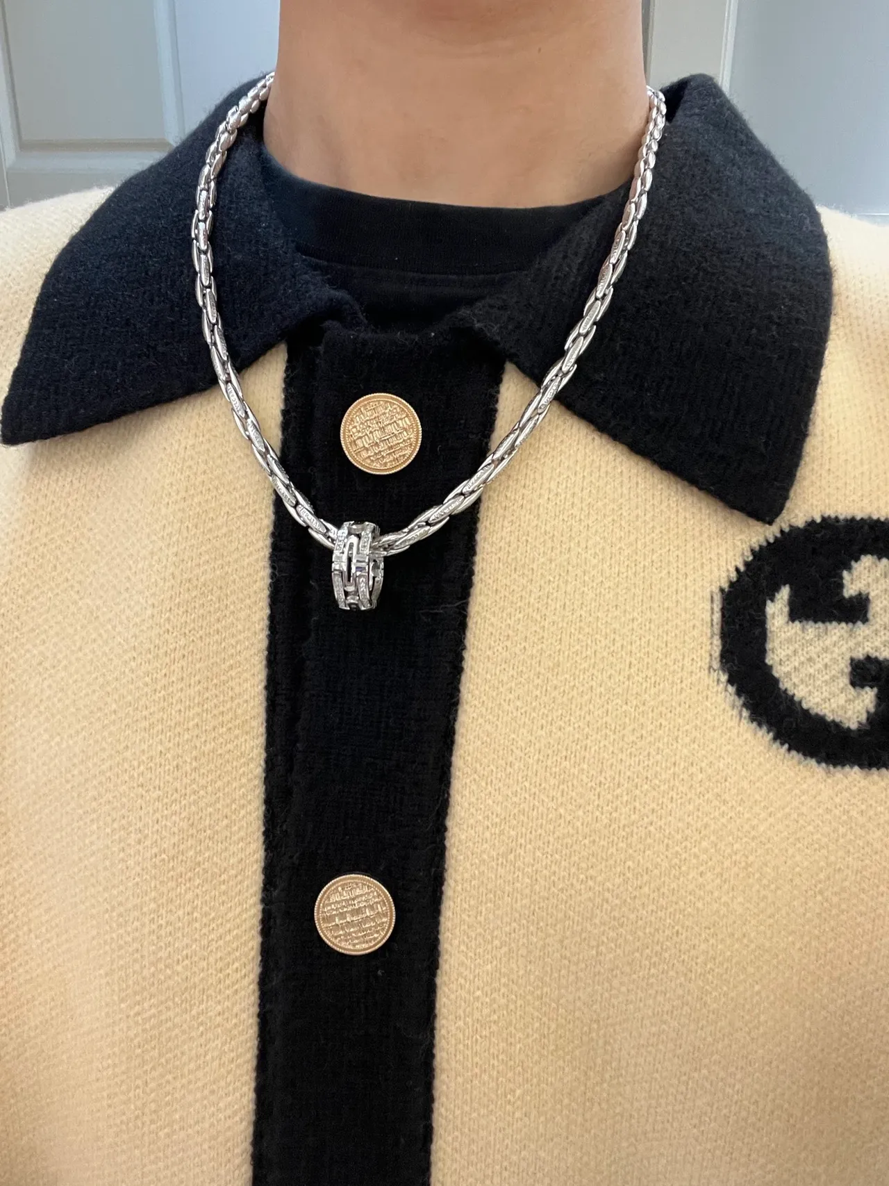 Bvlgari Colier à chaîne torsadée argent blanc avec pierres pavé 2