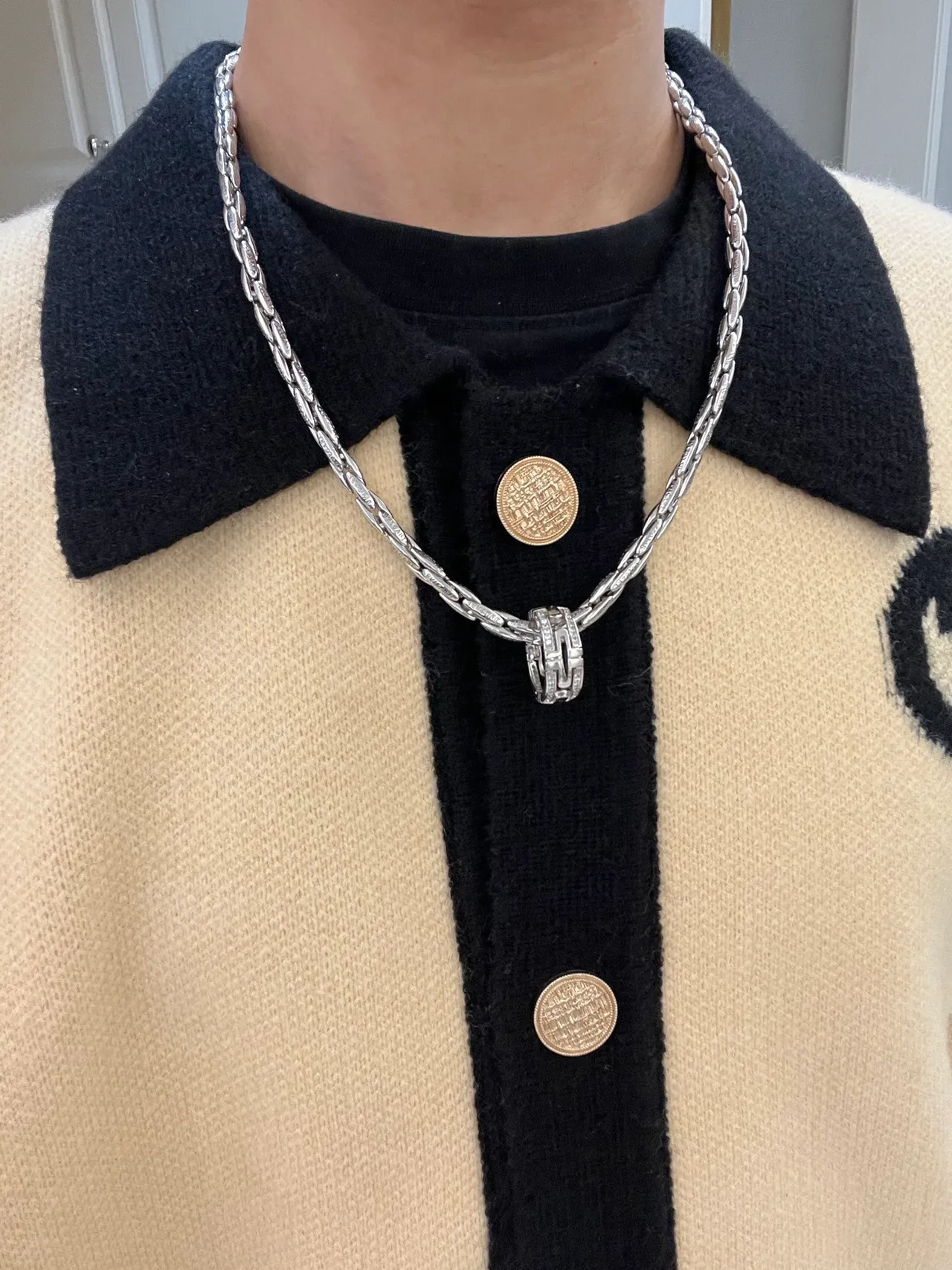 Bvlgari Colier à chaîne torsadée argent blanc avec pierres pavé 5