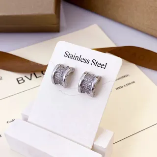 Bvlgari Stainless Steel Pavé-Set C-Hoop Earrings