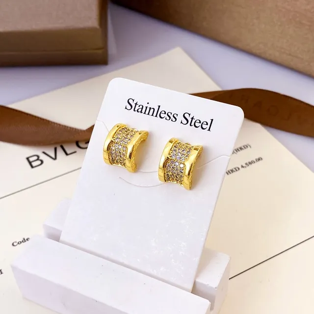 Bvlgari Acier Inoxydable Pavé-Set C-Hoop Boucles d'oreilles 4