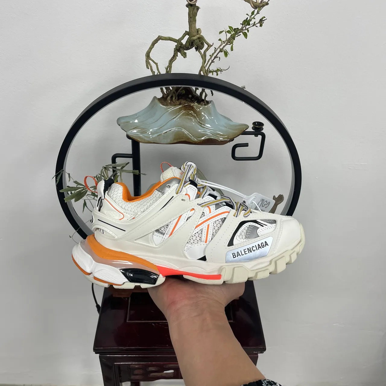 C.P. Company White Orange Technical Mesh Upper Goggle-Style Strap Chunky Sneakers 3