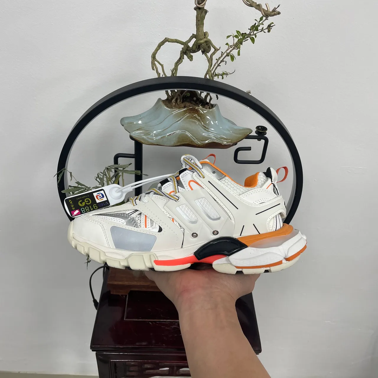 C.P. Company White Orange Technical Mesh Upper Goggle-Style Strap Chunky Sneakers 4