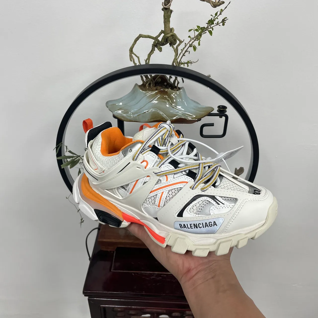C.P. Company White Orange Technical Mesh Upper Goggle-Style Strap Chunky Sneakers 7