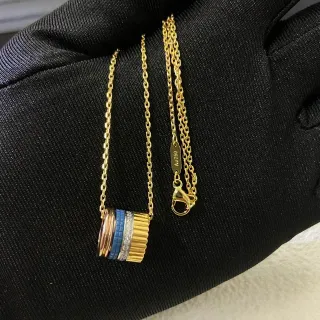 Cartier Gold Blue Multi-Band Cylindrical Pendant 18k Necklace