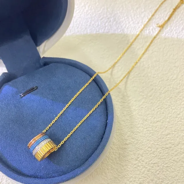 Cartier Gold Blue Multi-Band Cylindrical Pendant 18k Necklace 2