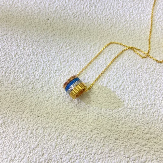 Cartier Gold Blue Multi-Band Cylindrical Pendant 18k Necklace 3