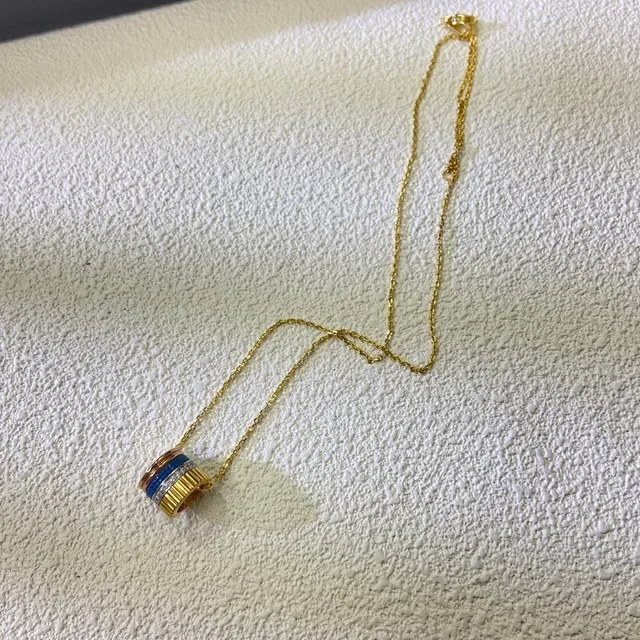 Cartier Gold Blue Multi-Band Cylindrical Pendant 18k Necklace 4