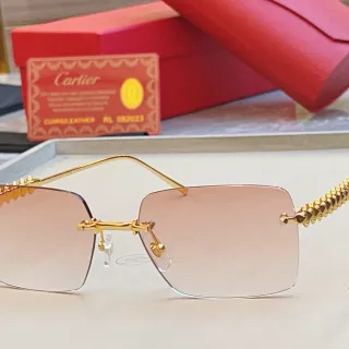 Cartier Gold Pink Rimless Rectangular Metal Sunglasses