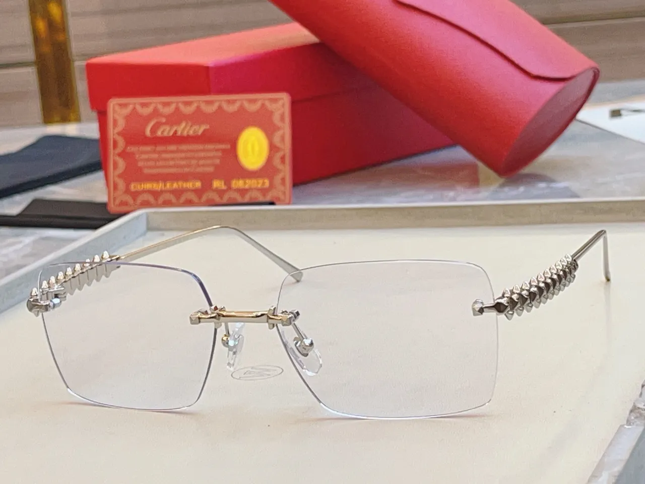 Cartier Gold Pink Rimless Rectangular Metal Sunglasses 3