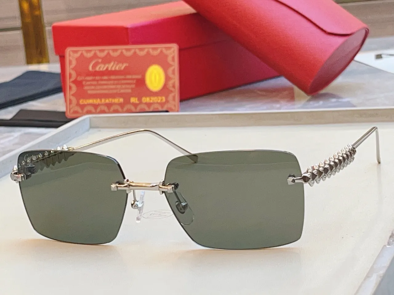Cartier Gold Pink Rimless Rectangular Metal Sunglasses 5