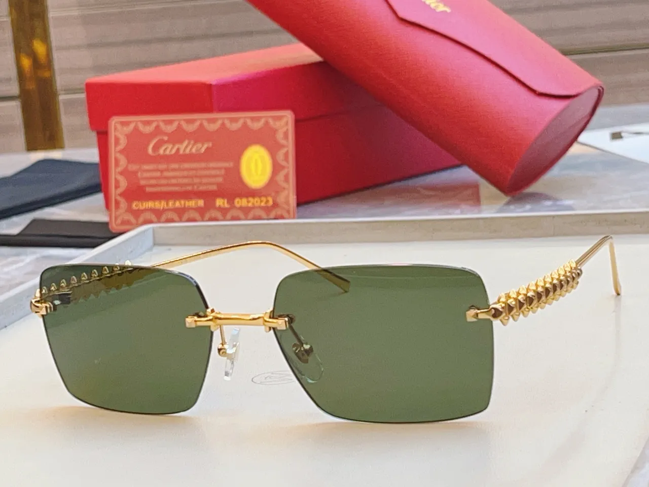 Cartier Gold Pink Rimless Rectangular Metal Sunglasses 7