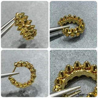 Cartier Gold Silver Interlocking Double-C Motif Textured Granulated Surface Earrings