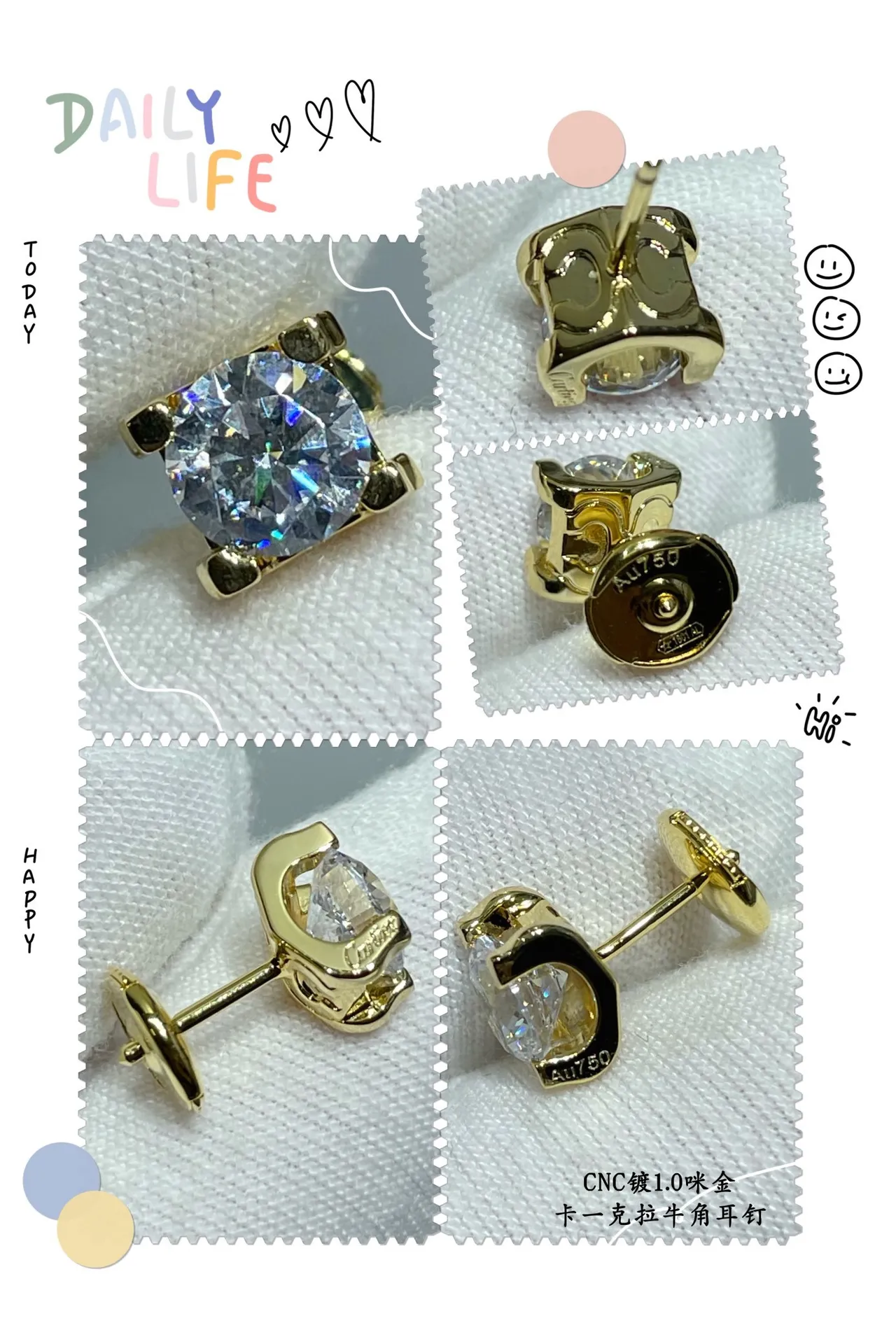 Cartier Ouro Prata Corte Quadrado Pedra Quatro Garra Configuração Brincos 2