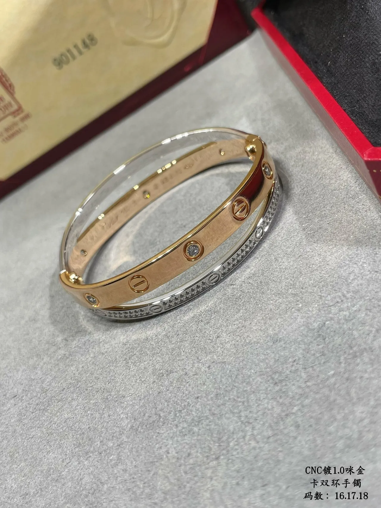 Cartier Juste un Clou Double C Pavé Diamante Pulseira de ouro de duas cores 7