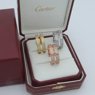 Cartier Love सोने चांदी हिंग्ड हूप पावे-सेट कान की चूड़ियां