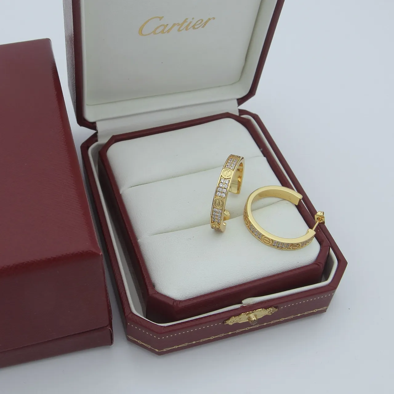 Cartier Love Ouro Prata Bisagra Aros Pavé-Set 3