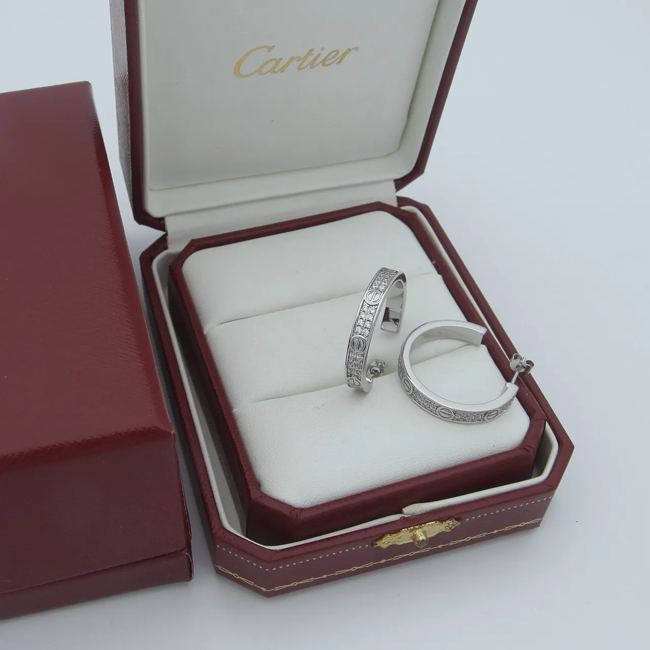 Cartier Love Ouro Prata Bisagra Aros Pavé-Set 4