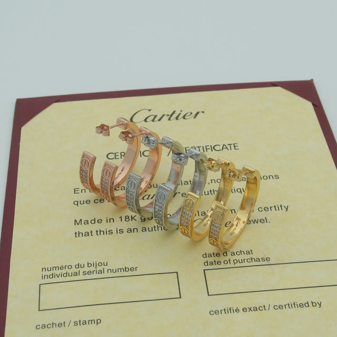 Cartier Love Ouro Prata Bisagra Aros Pavé-Set 5