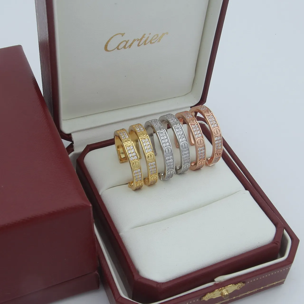 Cartier Love Ouro Prata Bisagra Aros Pavé-Set 6