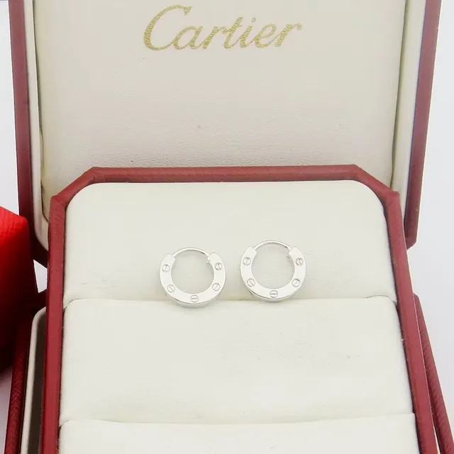 Cartier حب ذهب فضة دائرة مشبكة موتيف براغي تفصيل أقراط 4