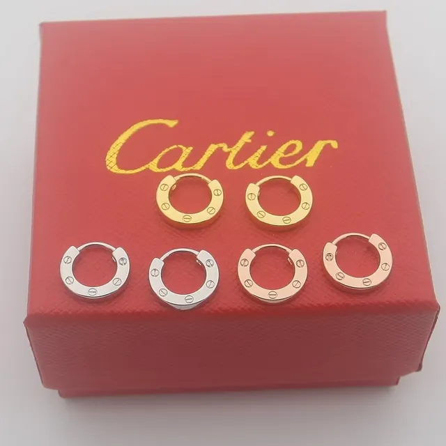 Cartier حب ذهب فضة دائرة مشبكة موتيف براغي تفصيل أقراط 7