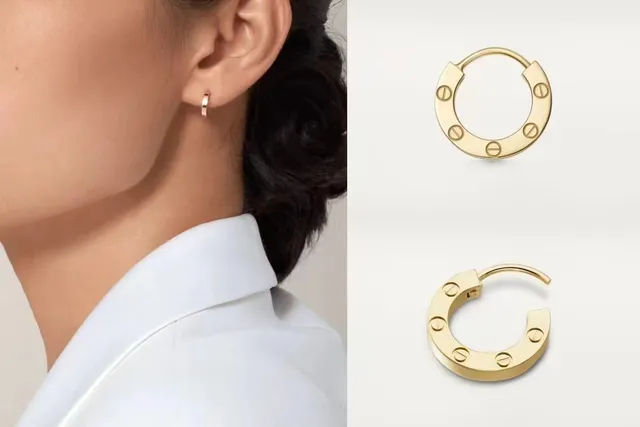 Cartier حب ذهب فضة دائرة مشبكة موتيف براغي تفصيل أقراط 9