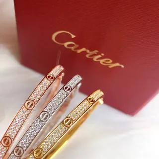 Cartier Love Pavé-Set Screw Motif Hinged Bangle Bracelets