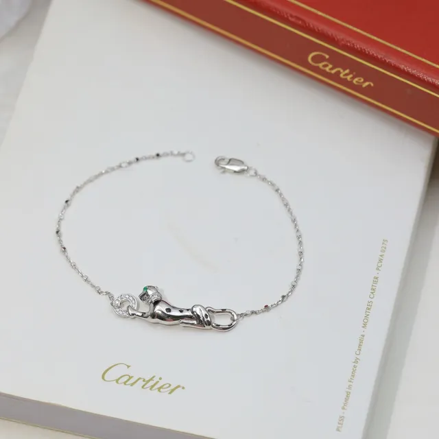 Cartier Panthère Or Argent Motif Panthère Pavé-Set Pierres Bracelet 4