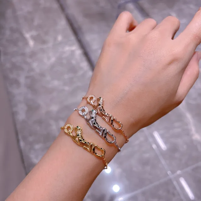 Cartier Panthère Or Argent Motif Panthère Pavé-Set Pierres Bracelet 8