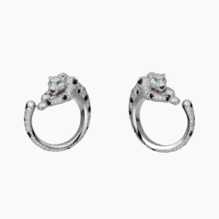 Cartier Panthère Panther Motif Pavé Diamond Onyx Emerald Eye Rings
